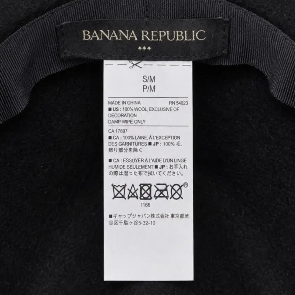 Banana Republic Black Wool Felt Fedora Hat Wide Brim S/M Classic Chic
